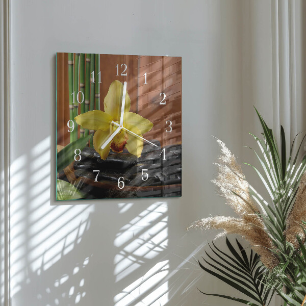 Vierkante glazen klok Bamboe-orchidee