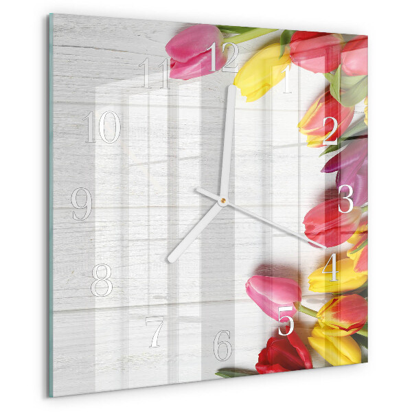 Vierkante glazen klok Tulpen