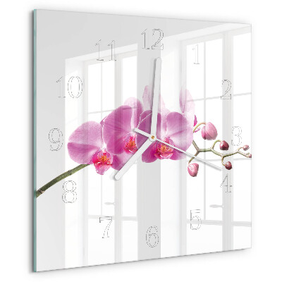 Vierkante glazen klok Orchidee