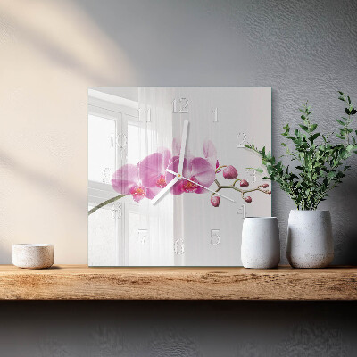 Vierkante glazen klok Orchidee