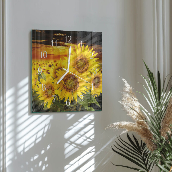 Vierkante glazen klok Zonnebloemen