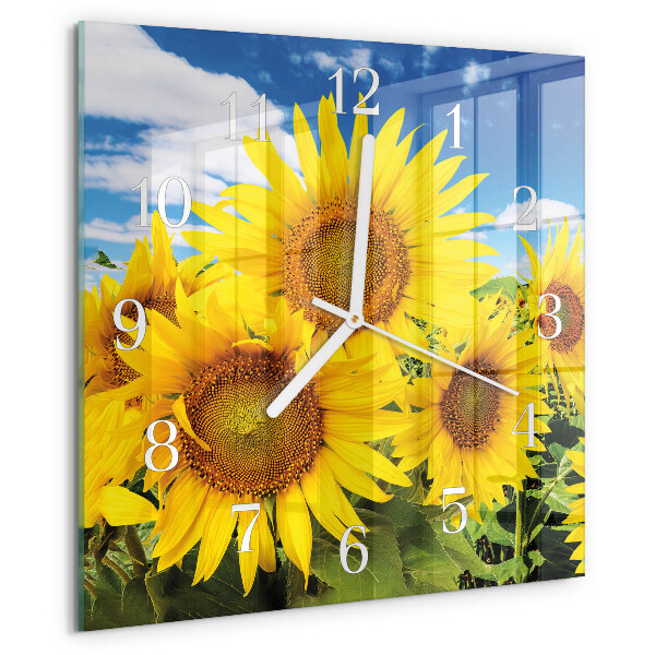 Vierkante glazen klok Zonnebloemen
