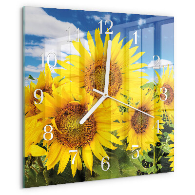 Vierkante glazen klok Zonnebloemen