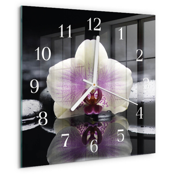 Vierkante glazen klok Orchidee