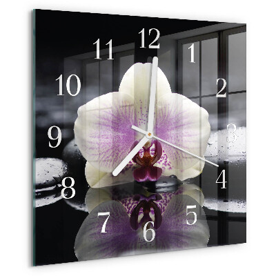 Vierkante glazen klok Orchidee