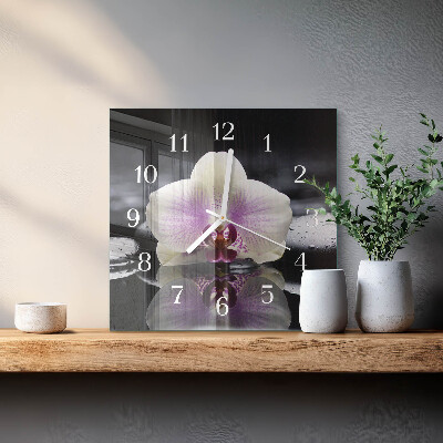 Vierkante glazen klok Orchidee