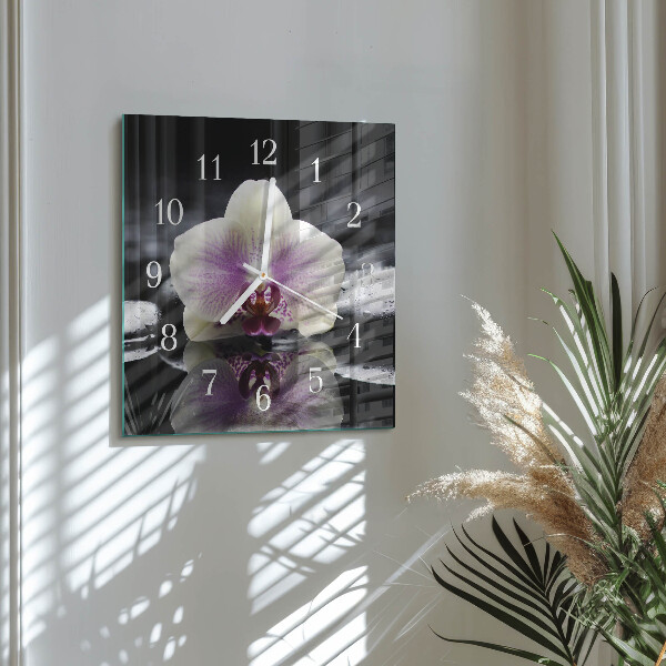 Vierkante glazen klok Orchidee