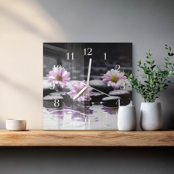 Vierkante glazen klok Bloemen
