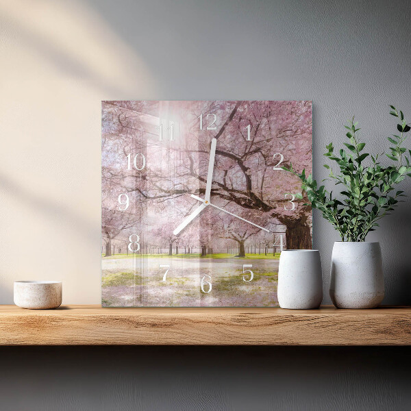 Vierkante glazen klok Kersenbomen