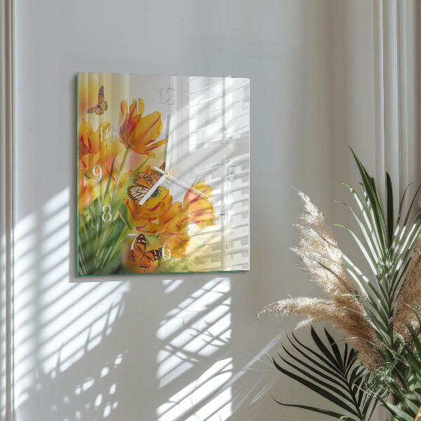 Vierkante glazen klok Tulpen