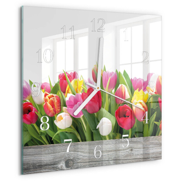 Vierkante glazen klok Tulpen
