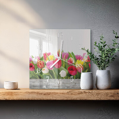 Vierkante glazen klok Tulpen