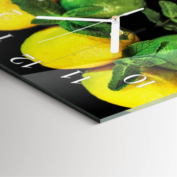 Vierkante glazen klok Citroenen