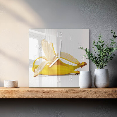 Vierkante glazen klok Bananen