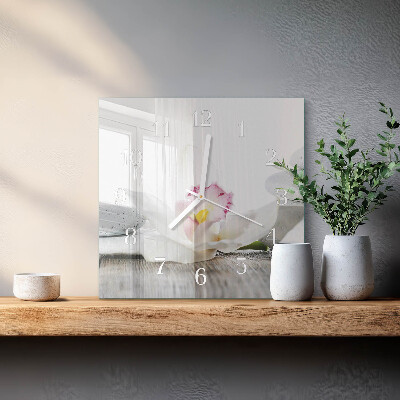 Vierkante glazen klok Orchidee