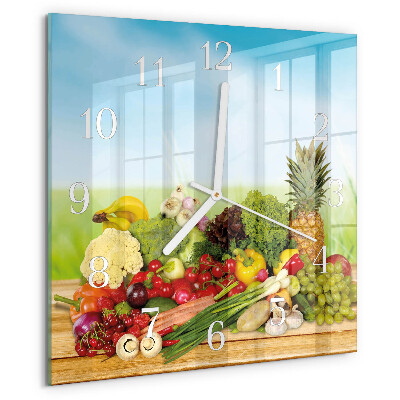 Vierkante glazen klok Groenten en fruit