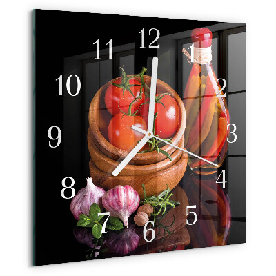 Vierkante glazen klok Tomaten en knoflook