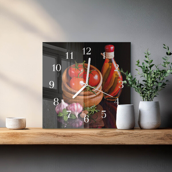 Vierkante glazen klok Tomaten en knoflook