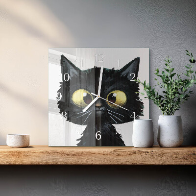 Vierkante glazen klok Zwarte kat