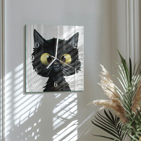Vierkante glazen klok Zwarte kat