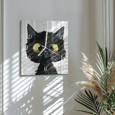 Vierkante glazen klok Zwarte kat