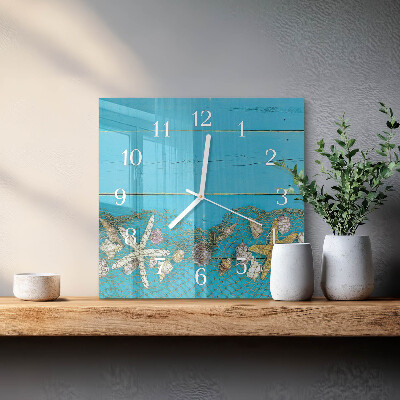 Vierkante glazen klok Zeeschatten
