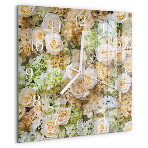 Vierkante glazen klok Elegante bloemen