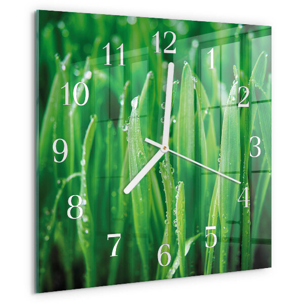 Vierkante glazen klok Groen gras