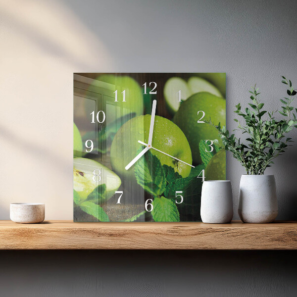 Vierkante glazen klok Groene appels
