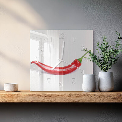 Vierkante glazen klok Chilipeper
