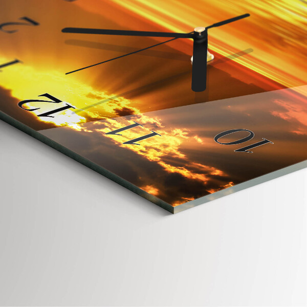 Vierkante glazen wandklok Zonsondergang