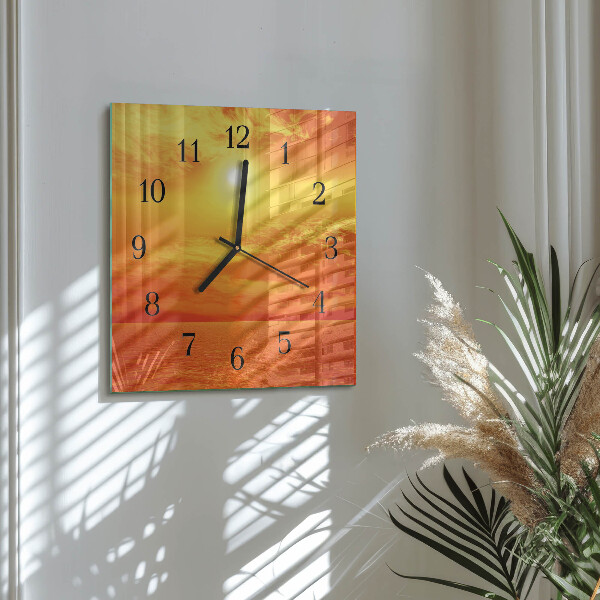 Vierkante glazen wandklok Zonnig