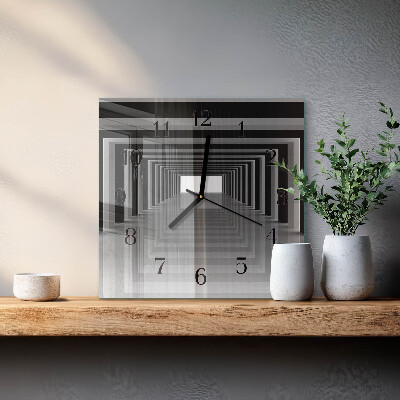 Vierkante glazen wandklok 3D-tunnel