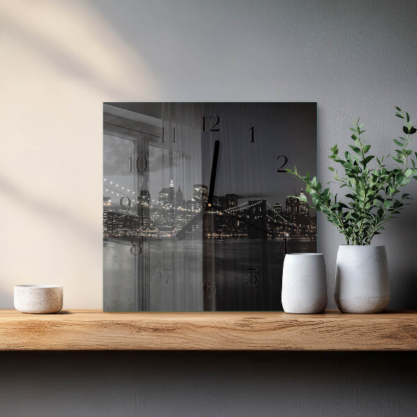 Vierkante glazen wandklok Horizontale brug