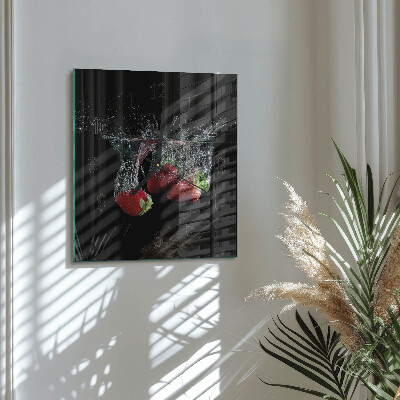 Vierkante glazen wandklok Aardbeien