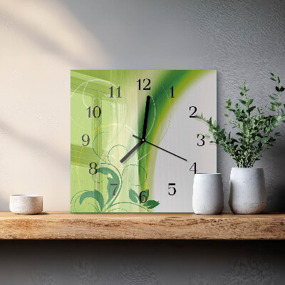 Vierkante glazen wandklok Bloemenpatroon