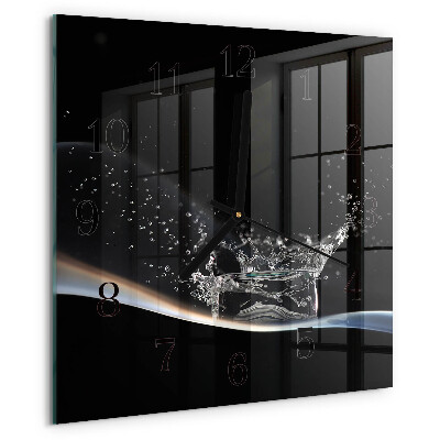 Vierkante glazen wandklok Water