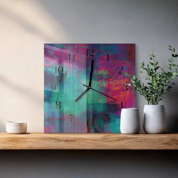 Vierkante glazen wandklok Kleurrijk schilderij