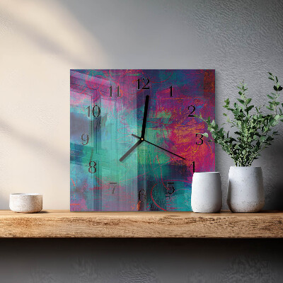 Vierkante glazen wandklok Kleurrijk schilderij