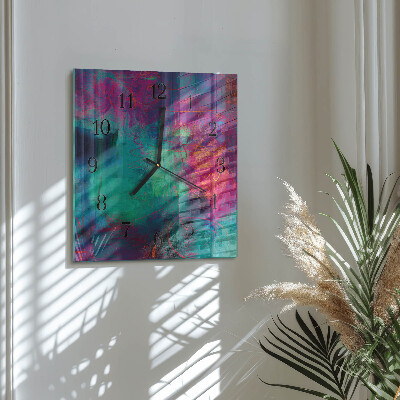 Vierkante glazen wandklok Kleurrijk schilderij