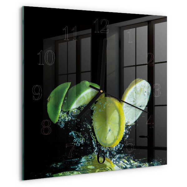 Vierkante glazen wandklok Citroen en limoen
