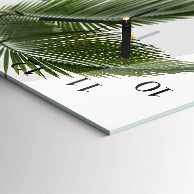 Vierkante glazen wandklok Palmbladeren