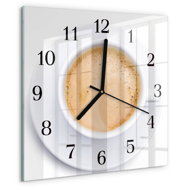 Vierkante glazen wandklok Kopje koffie