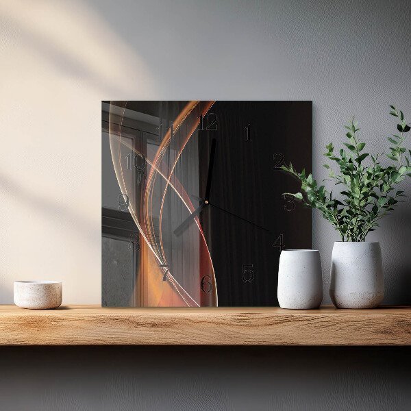 Vierkante glazen wandklok Abstracte lijnen