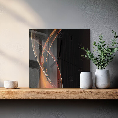 Vierkante glazen wandklok Abstracte lijnen