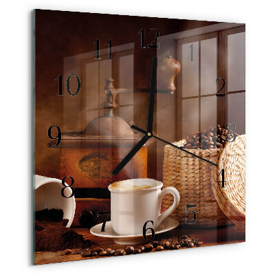 Vierkante glazen wandklok Kopje koffie