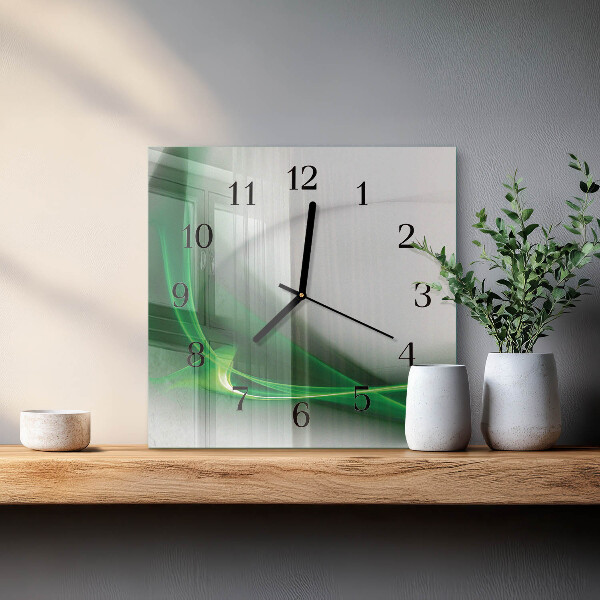 Vierkante glazen wandklok Abstracte lijnen