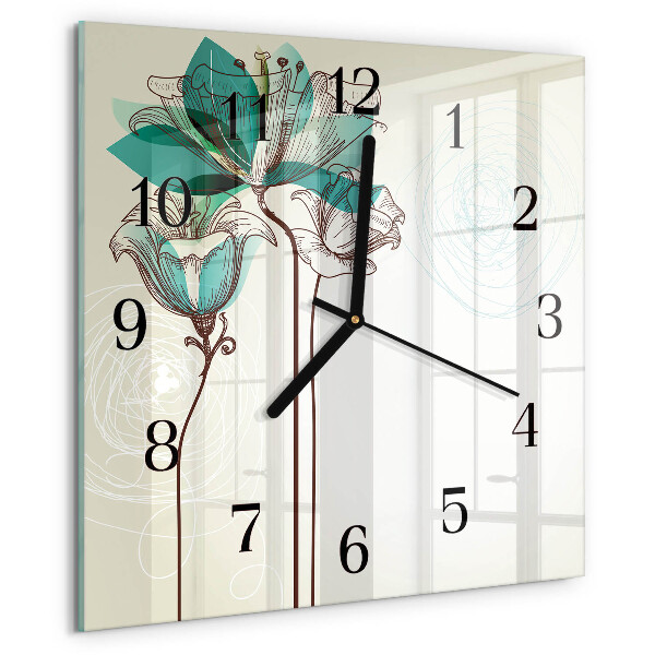 Vierkante glazen wandklok Vintage bloemen