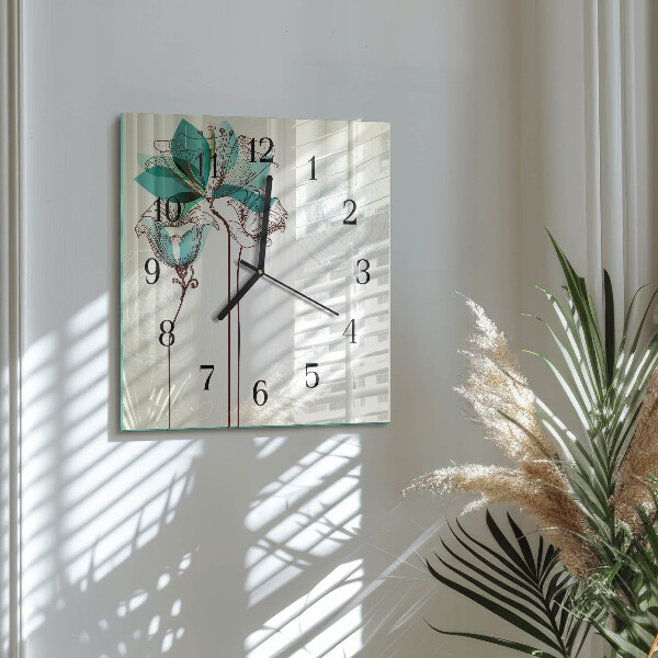 Vierkante glazen wandklok Vintage bloemen
