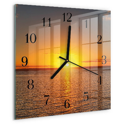Vierkante glazen wandklok Zonsondergang